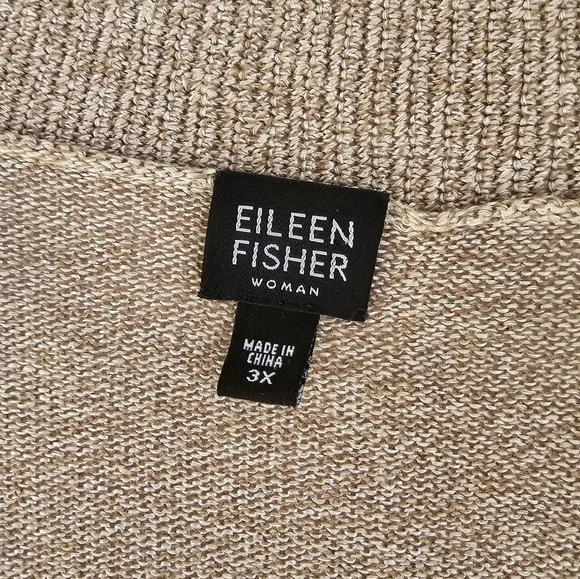 Eileen Fisher 3x Linen Cotton Blend Taupe Open-Front Cardigan - Picture 7 of 8